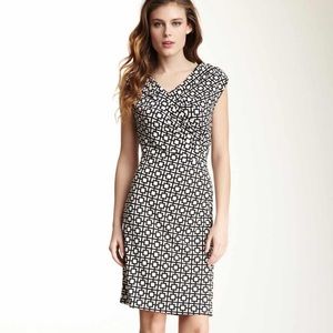 Vince Camuto Asymmetrical Neck Box Print Dress